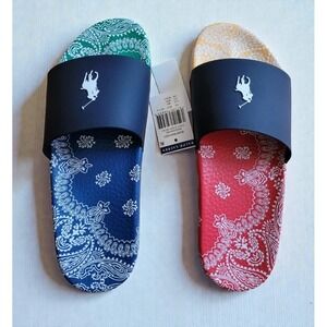 Polo Ralph Lauren Color-Block PAISLEY BANDANA BIG PONY Sandal Slides Size 13